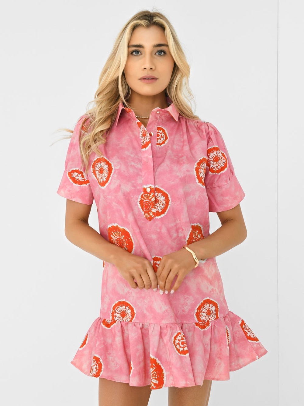 NEVER A WALLFLOWER Ruffle Everything Tie-Dye Shirt Dress Pink Orange XL NWT